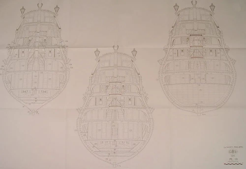 Чертеж корабля Saint Philippe, 1693, масштаб 1:72