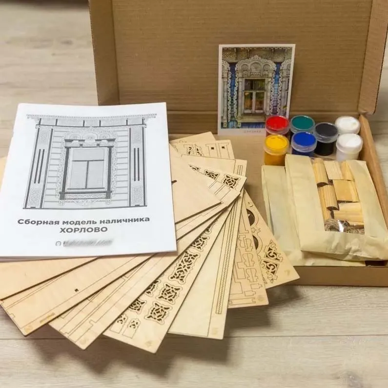 Сборная модель наличника "Хорлово", 230 деталей + Клей и краски в комплекте Сборная модель наличника "Хорлово", 230 деталей + Клей и краски в комплекте