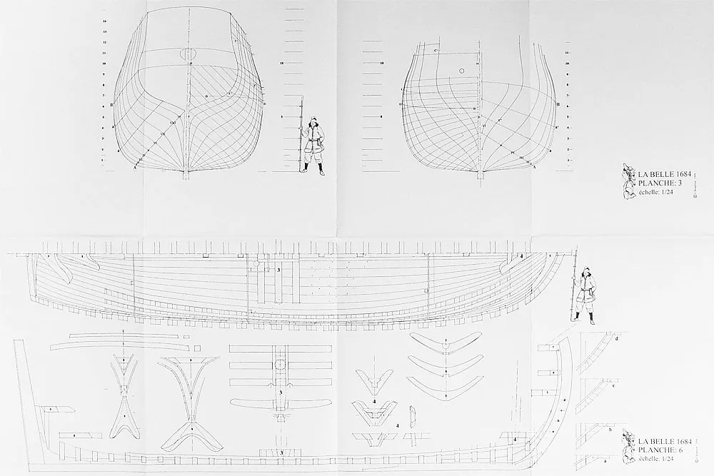 Чертеж корабля La Belle, 1684