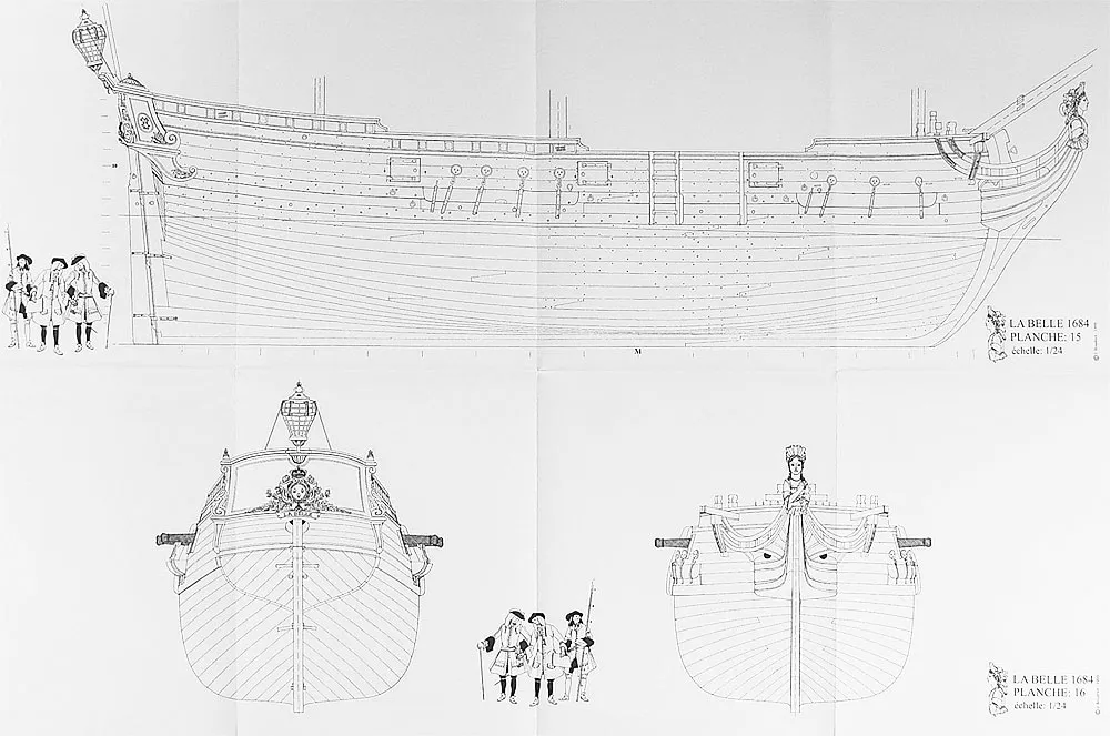 Чертеж корабля La Belle, 1684
