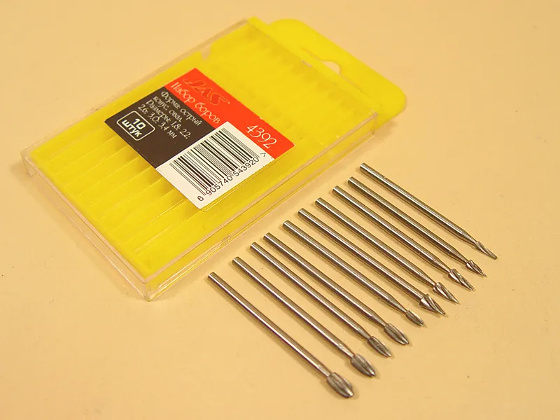 Набор боров, острый конус и овал, 1,8 - 3,4 мм, 10 шт JAS