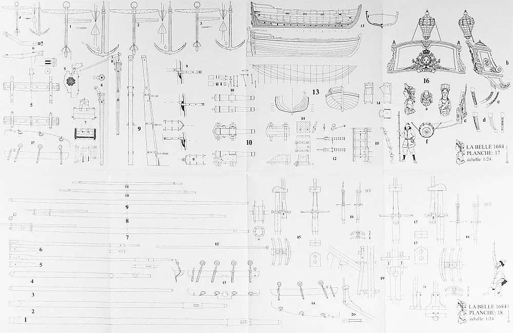 Чертеж корабля La Belle, 1684