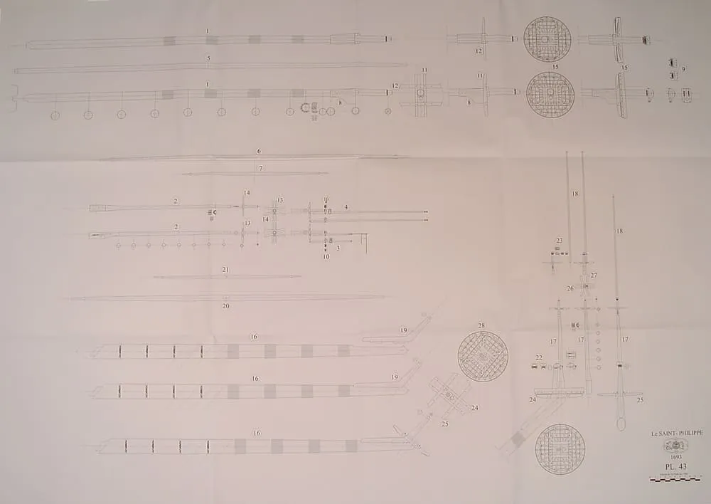 Чертеж корабля Saint Philippe, 1693, масштаб 1:72