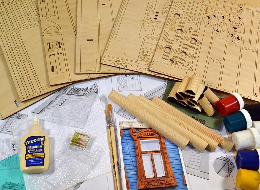 Сборная модель наличника "Модерн", 190 деталей + Клей и краски в комплекте Сборная модель наличника "Модерн", 190 деталей + Клей и краски в комплекте