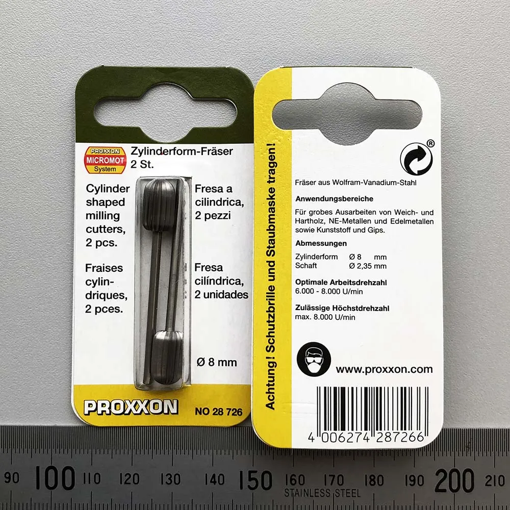 Фрезы вольфрам-ванадиевые Proxxon, цилиндр, 8 мм, 2 шт