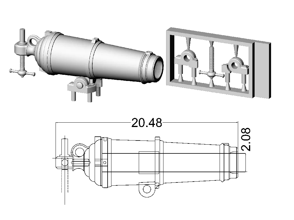 Английская карронада, ок. 1795, 18 фунтов, масштаб 1:64, длина 20,5 мм, 2 шт Английская карронада, ок. 1795, 18 фунтов, масштаб 1:64, длина 20,5 мм, 2 шт