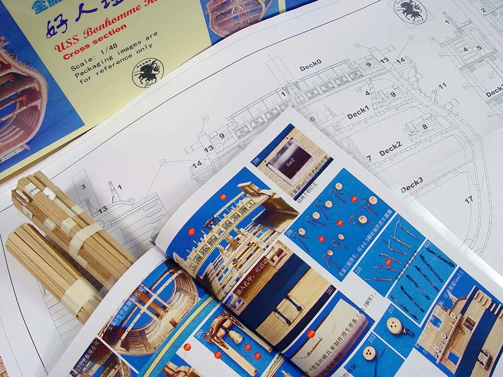 модель корабля для сборки Bonhomme Richard сечение, версия самшит + интерьер