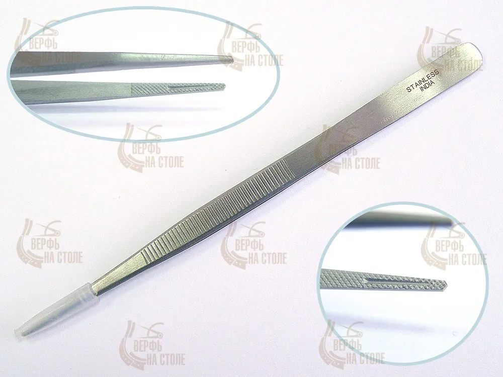 Ювелирный пинцет с углублением на кончиках, 16 см