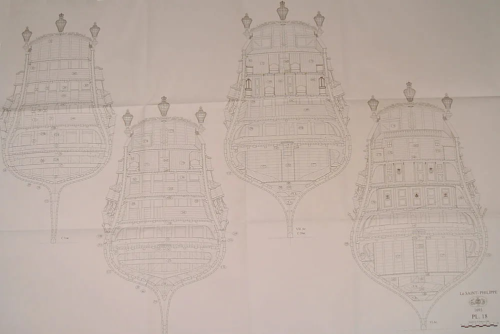Чертеж корабля Saint Philippe, 1693, масштаб 1:72