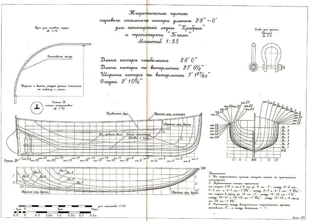 Чертеж катера канонерки "Храбрый"