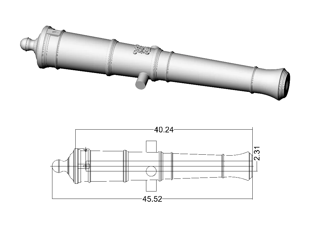 Ствол пушки тип Armstrong, герб Георг 3, 32 фунта, масштаб 1:72, длина 45,5 мм, 2 шт
