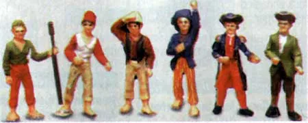 Набор из 6-ти фигурок моряков, масштаб 1/54, металл