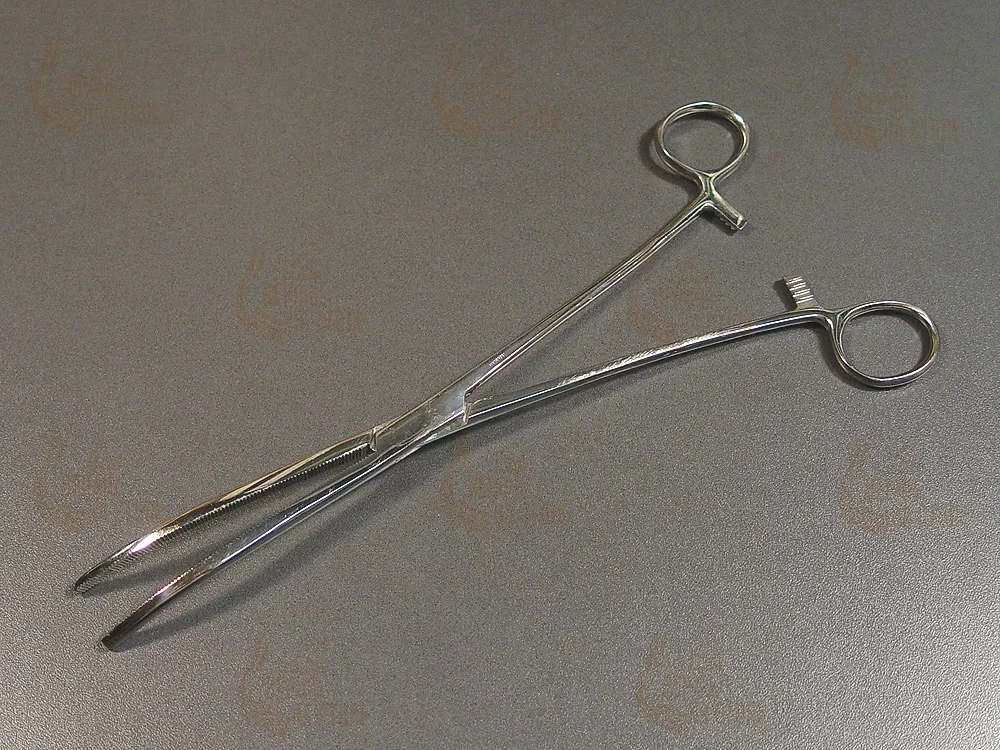 Длинный изогнутый гемостатический зажим 25 см