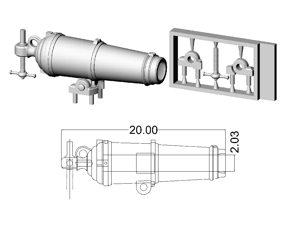 Английская карронада, ок. 1795, 24 фунта, масштаб 1:72, длина 20 мм, 2 шт Английская карронада, ок. 1795, 24 фунта, масштаб 1:72, длина 20 мм, 2 шт