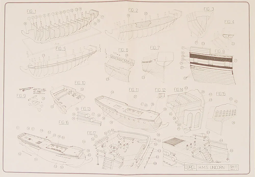 Чертеж корабля HMS Unicorn, масштаб 1:75