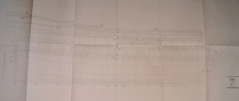 Чертеж корабля Saint Philippe, 1693, масштаб 1:72
