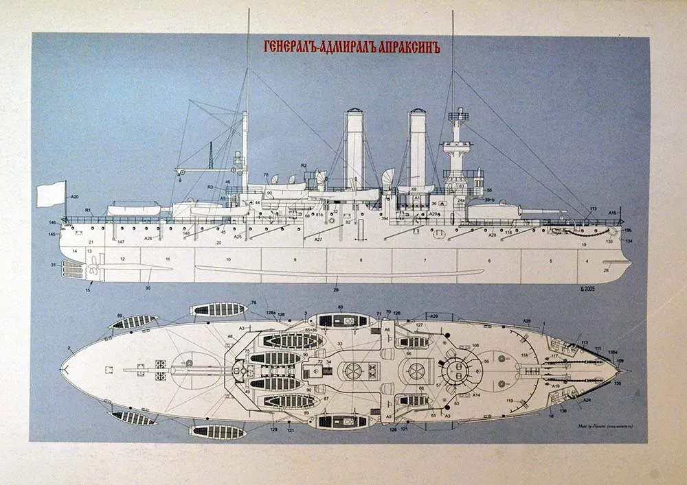Модель из бумаги Броненосец "Генерал-адмирал Апраксин", Россия, 1899 год Модель из бумаги Броненосец "Генерал-адмирал Апраксин", Россия, 1899 год