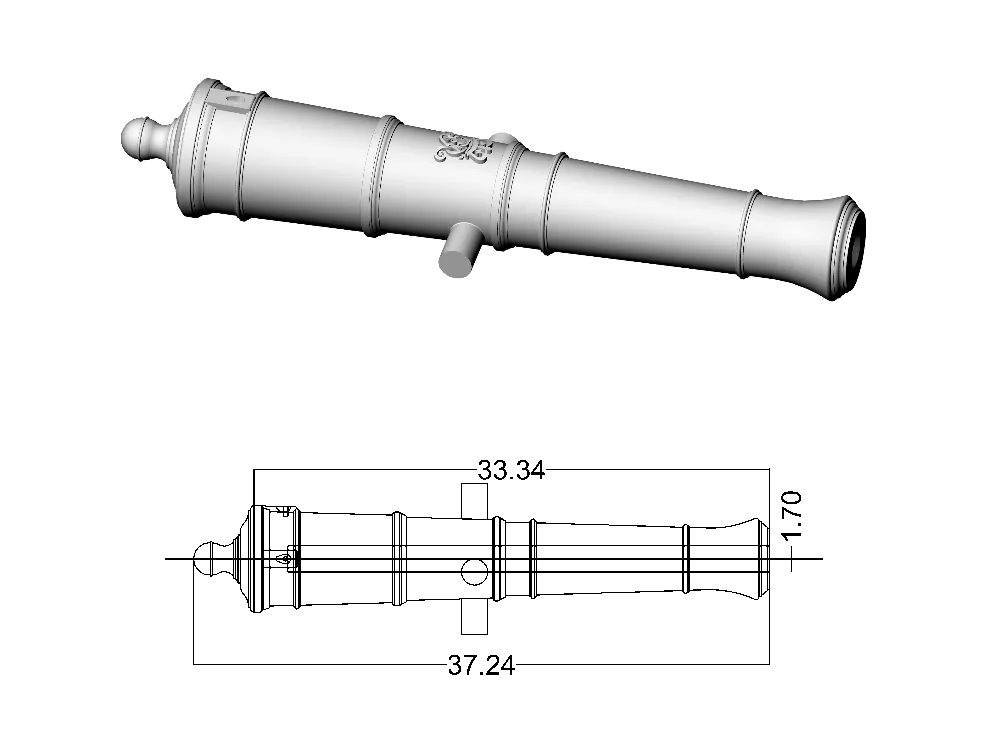 Ствол пушки тип Armstrong, герб Георг 3, 9 фунтов, масштаб 1:64, длина 37,2 мм, 2 шт