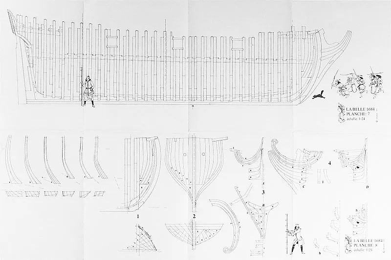 Чертеж корабля La Belle, 1684