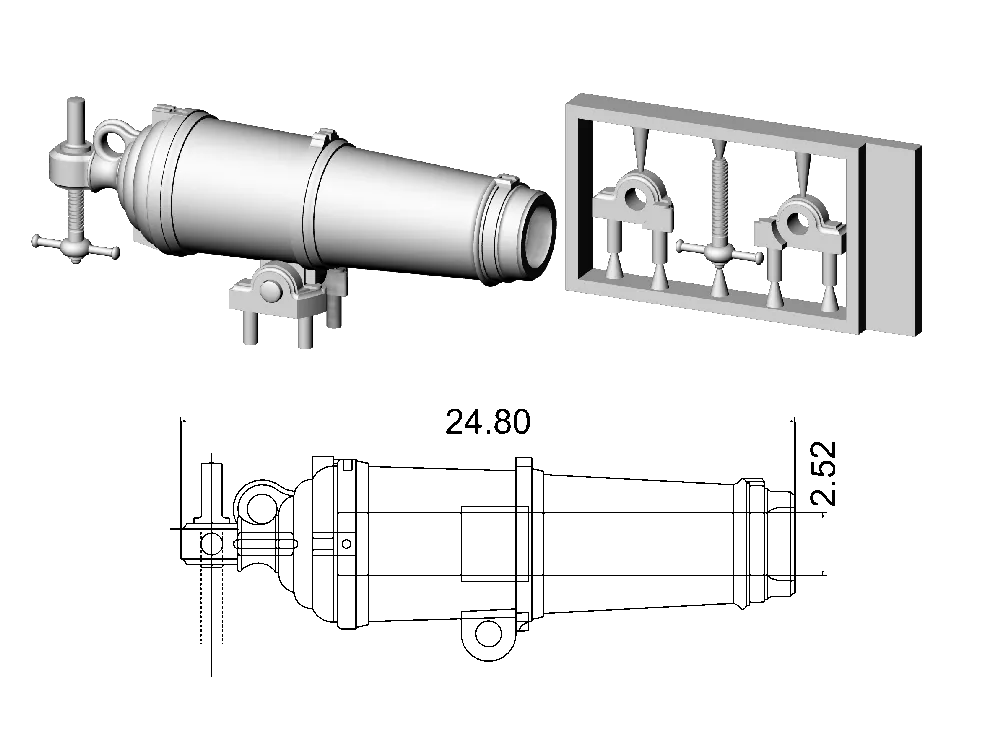Английская карронада, ок. 1795, 32 фунта, масштаб 1:64, длина 24,8 мм, 2 шт Английская карронада, ок. 1795, 32 фунта, масштаб 1:64, длина 24,8 мм, 2 шт