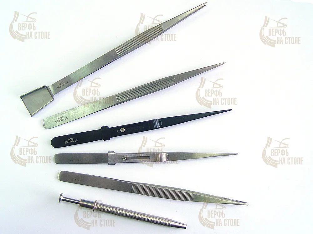 Набор из 5 ювелирных 16 см пинцетов и ухвата