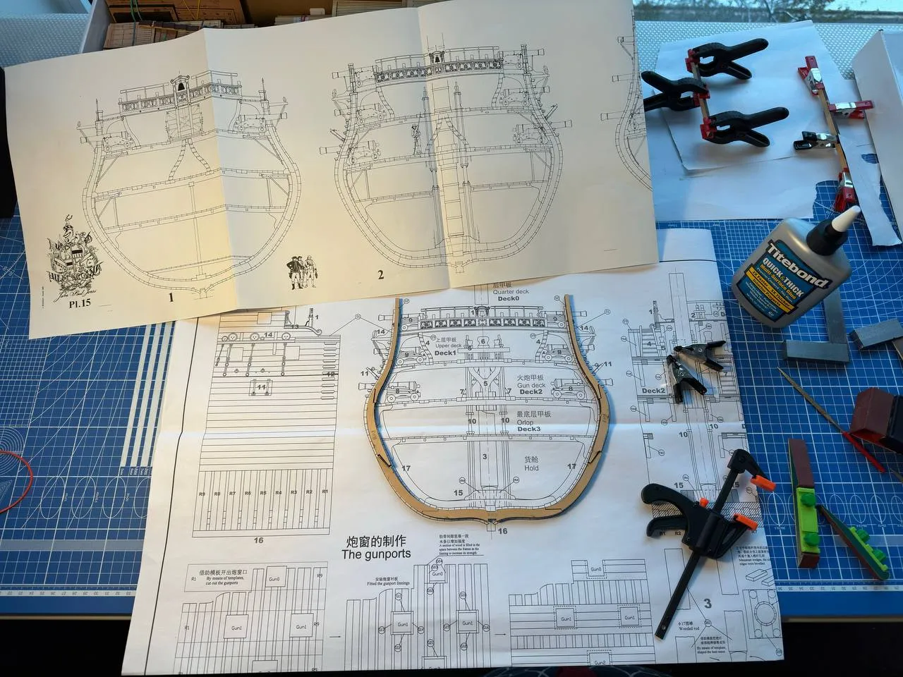 модель корабля для сборки Bonhomme Richard сечение, версия самшит + интерьер