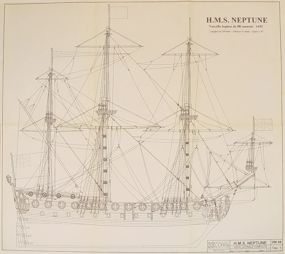Чертеж корабля HMS Neptune, масштаб 1:90