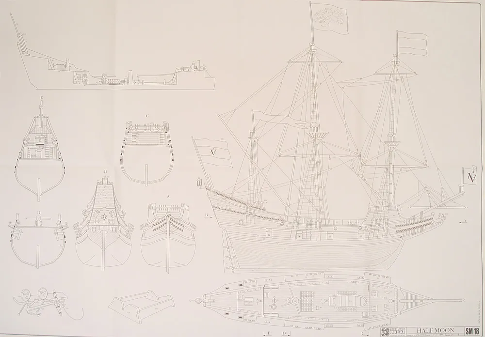 Чертеж корабля Half Moon, масштаб 1:50