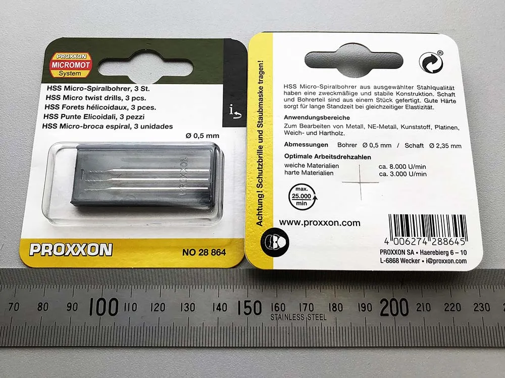 Вольфрам-ванадиевые свёрла Proxxon 0,5 мм, 3 шт