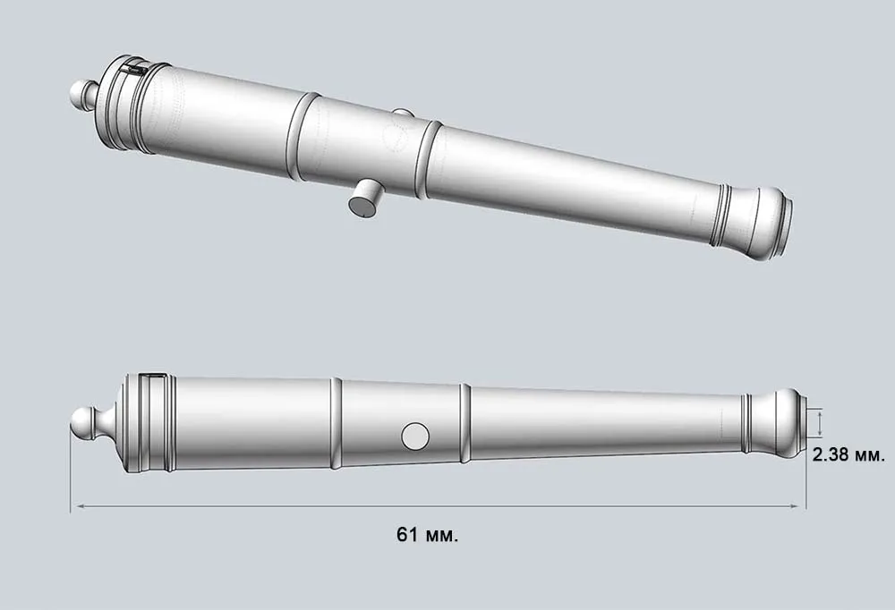 Ствол пушки Франция, 8 фунтов, масштаб 1:48, длина 61 мм, 2 шт Ствол пушки Франция, 8 фунтов, масштаб 1:48, длина 61 мм, 2 шт