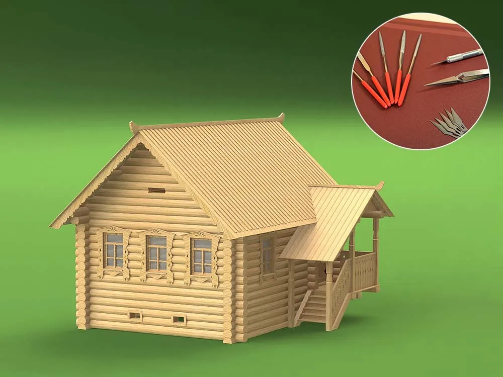 Деревенская изба, версия с подсветкой, 633 детали + (Стартовый набор инструментов) Деревенская изба, версия с подсветкой, 633 детали + (Стартовый набор инструментов)