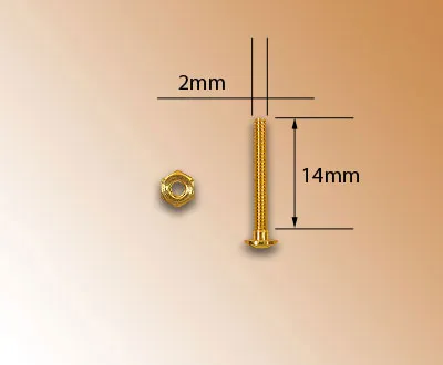 Длинный винт с гайкой, латунь, 2х14 мм, 2 шт