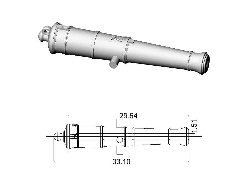 Ствол пушки тип Armstrong, герб Георг 3, 9 фунтов, масштаб 1:72, длина 33,1 мм, 2 шт Ствол пушки тип Armstrong, герб Георг 3, 9 фунтов, масштаб 1:72, длина 33,1 мм, 2 шт