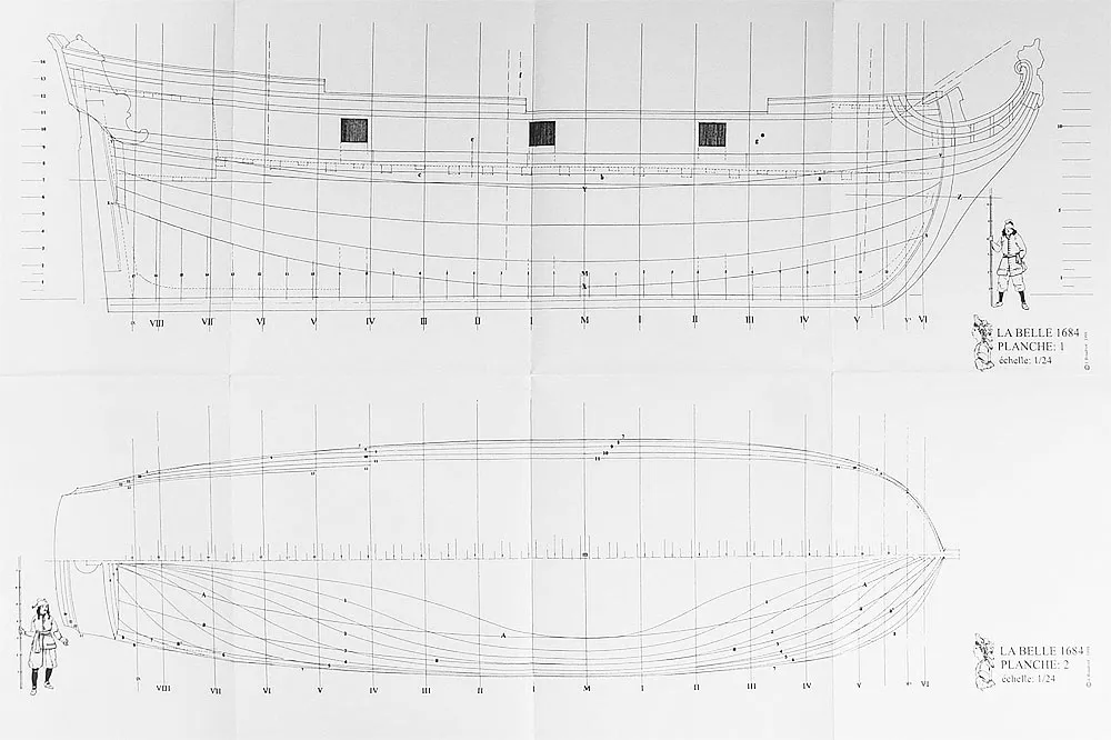 Чертеж корабля La Belle, 1684