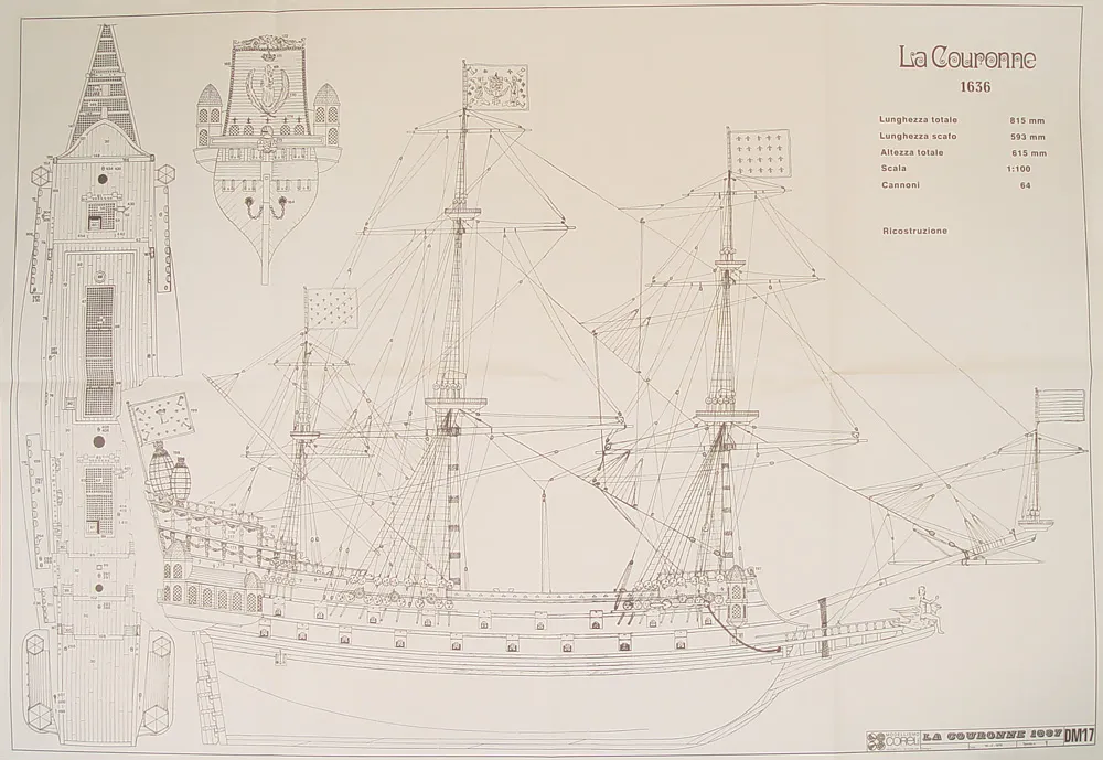 Чертеж корабля La Couronne, масштаб 1:100 Чертеж корабля La Couronne, масштаб 1:100
