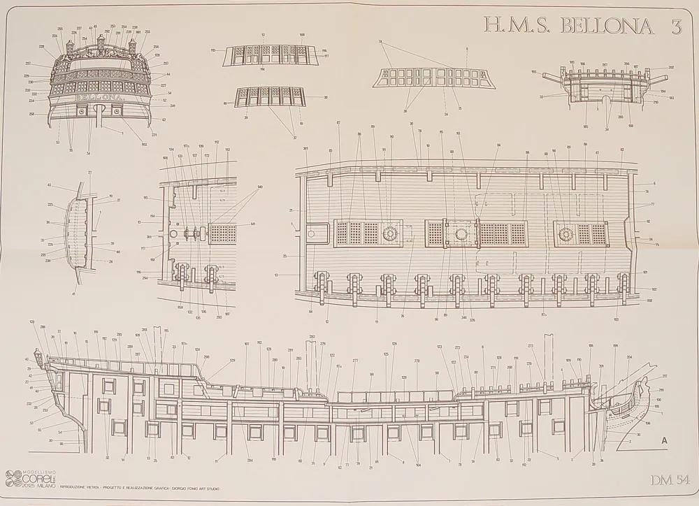 Чертеж корабля HMS Bellona, масштаб 1:100
