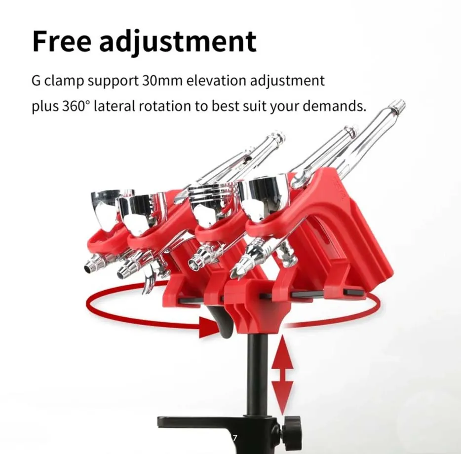 Поворотная стойка на струбцине для 4 аэрографов