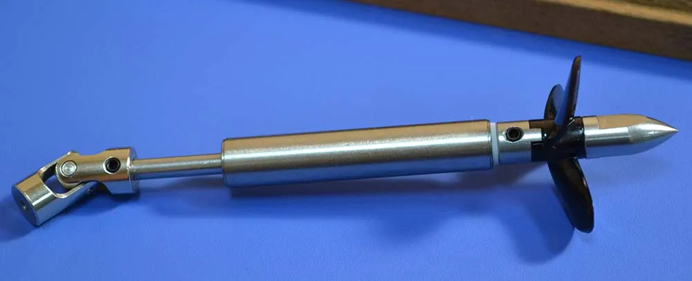 Гребной вал с карданом в сборе, длина 10 см, под мотор 2,3 мм, винт 36 мм