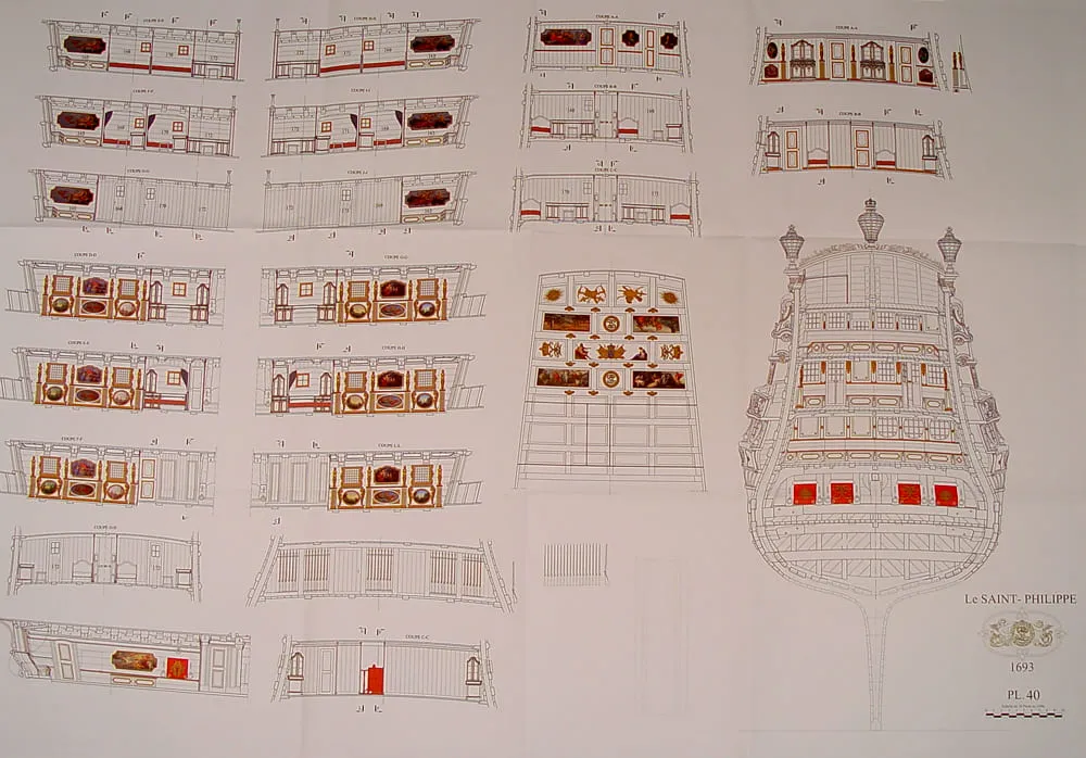 Чертеж корабля Saint Philippe, 1693, масштаб 1:72