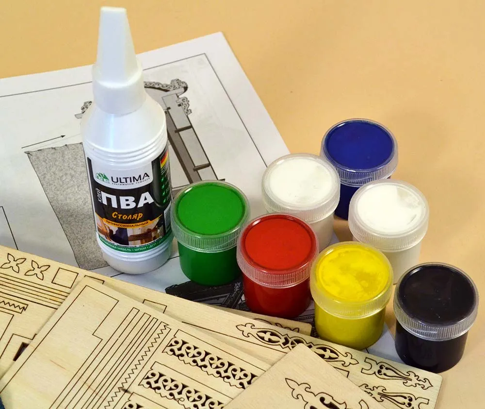 Сборная модель наличника "Суздаль", 237 деталей + Клей и краски в комплекте Сборная модель наличника "Суздаль", 237 деталей + Клей и краски в комплекте