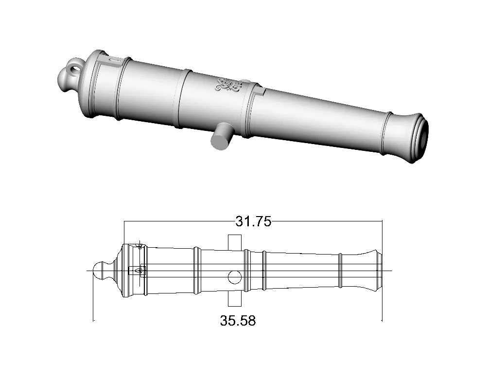 Ствол пушки тип Armstrong, герб Георг 3, 12 фунтов, масштаб 1:72, длина 35,6 мм, 2 шт