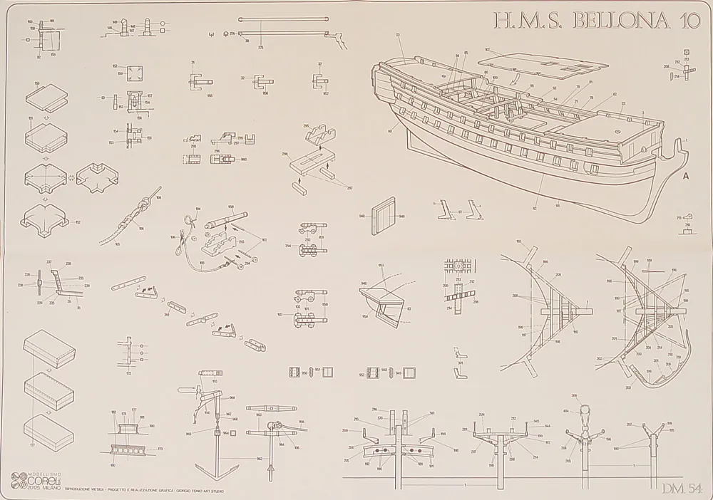 Чертеж корабля HMS Bellona, масштаб 1:100