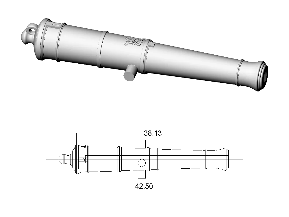 Ствол пушки тип Armstrong, герб Георг 3, 18 фунтов, масштаб 1:72, длина 42,5 мм, 2 шт