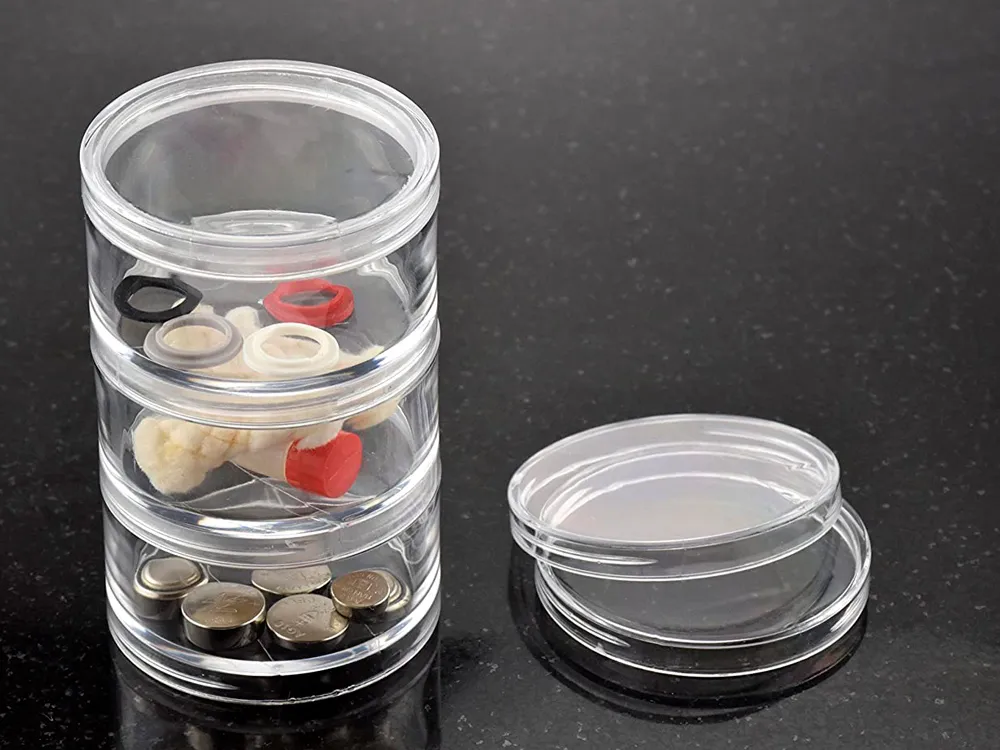 Круглые прозрачные контейнеры, диаметр 70 мм, 4 штуки, стыкуемые Круглые прозрачные контейнеры, диаметр 70 мм, 4 штуки, стыкуемые